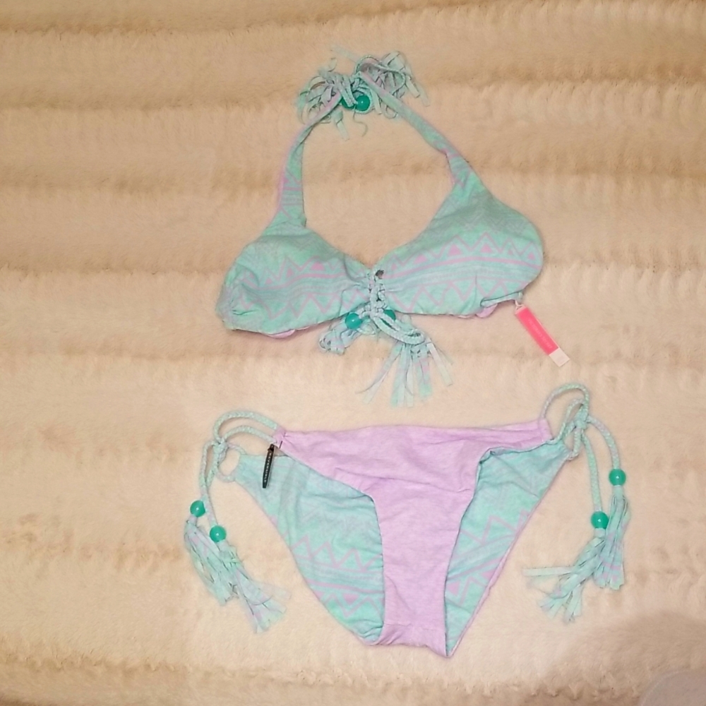 Victoria's Secret Swim Reversible Cheeky Bikini with Tassel Detail- NWOT